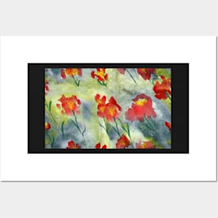 Abstract red watercolor poppies pattern Posters and Art